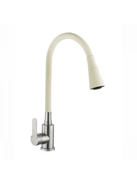 Смеситель для кухни АНТЕЙ рычажный с силиконовым бежевым изливом сатин 577030-ANT