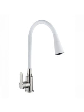 Смеситель для кухни АНТЕЙ рычажный с силиконовым белым изливом сатин 577031-ANT