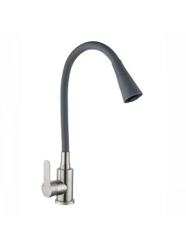 Смеситель для кухни АНТЕЙ рычажный с силиконовым серым изливом сатин 577032-ANT